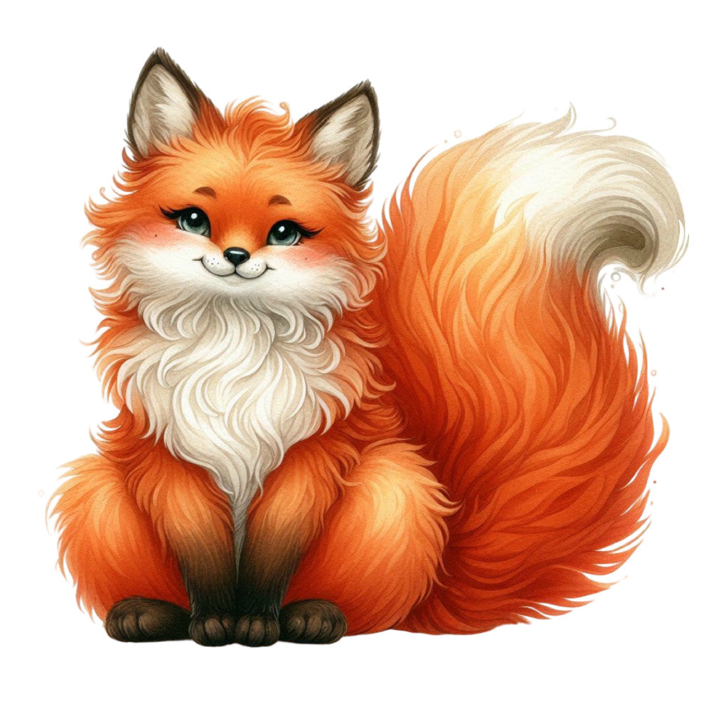 orange fox, cream white, burnt orange, rust orange, fluffy tail, woodland animals, cute animals, whimsical, playful, children's fabric, nursery, baby fabric, animal faces, forest creatures, illustration style, modern whimsical, storybook, charming design, gentle illustration, peach orange, ivory white, multicolor, decorative panel, character design, kid-friendly, adorable, sweet design, autumn colors, warm tones