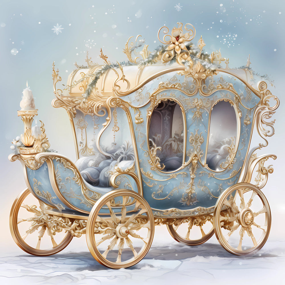 Light Blue and Gold Christmas Fabric Panel 42
