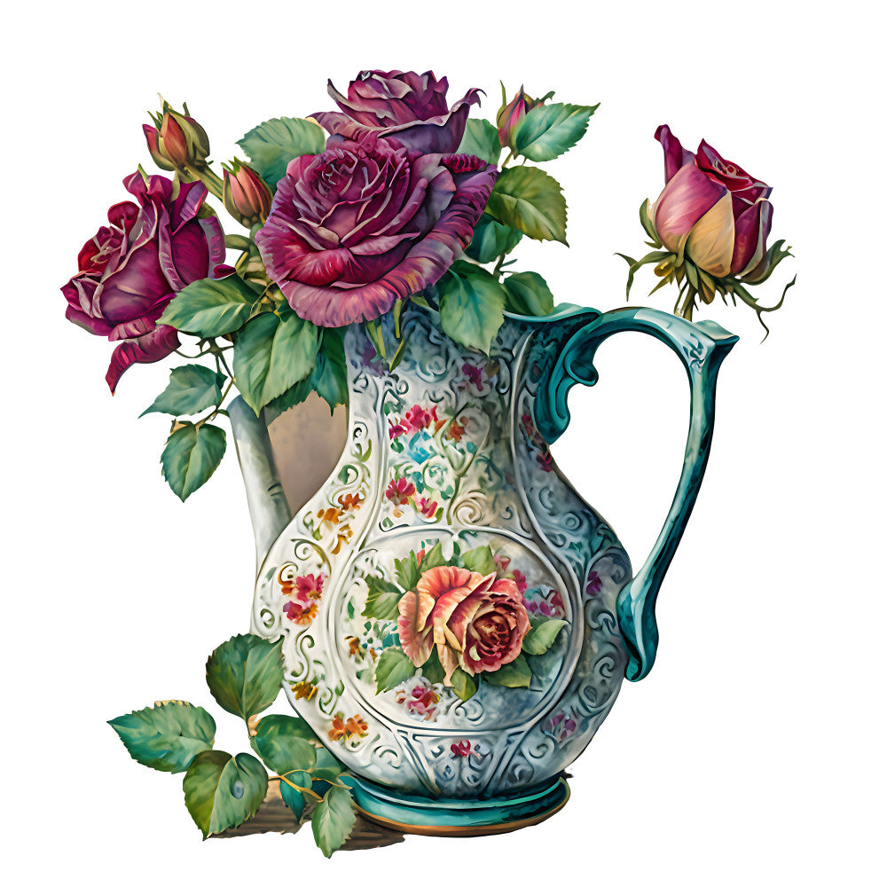 Watercolor Rose Vase Fabric Panel 2