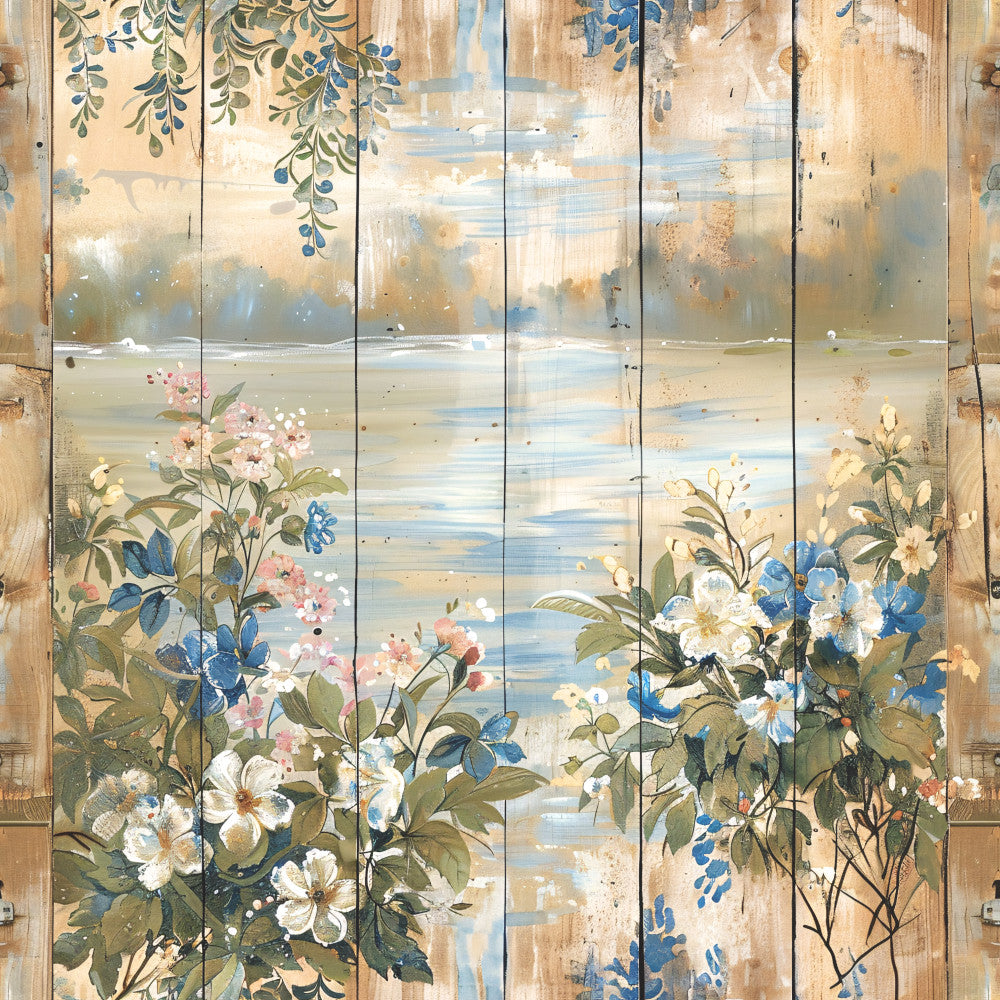 Lake on Rustic Wood Fabric Panel 12