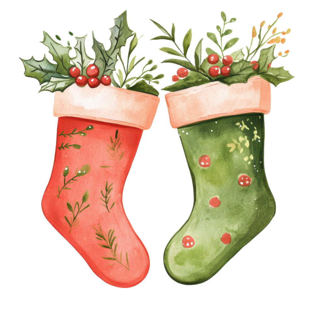 Watercolor Christmas Stockings Fabric Panel 17
