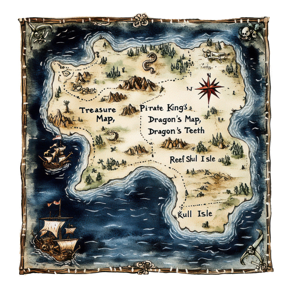 Pirate Treasure Map Fabric Panel 22