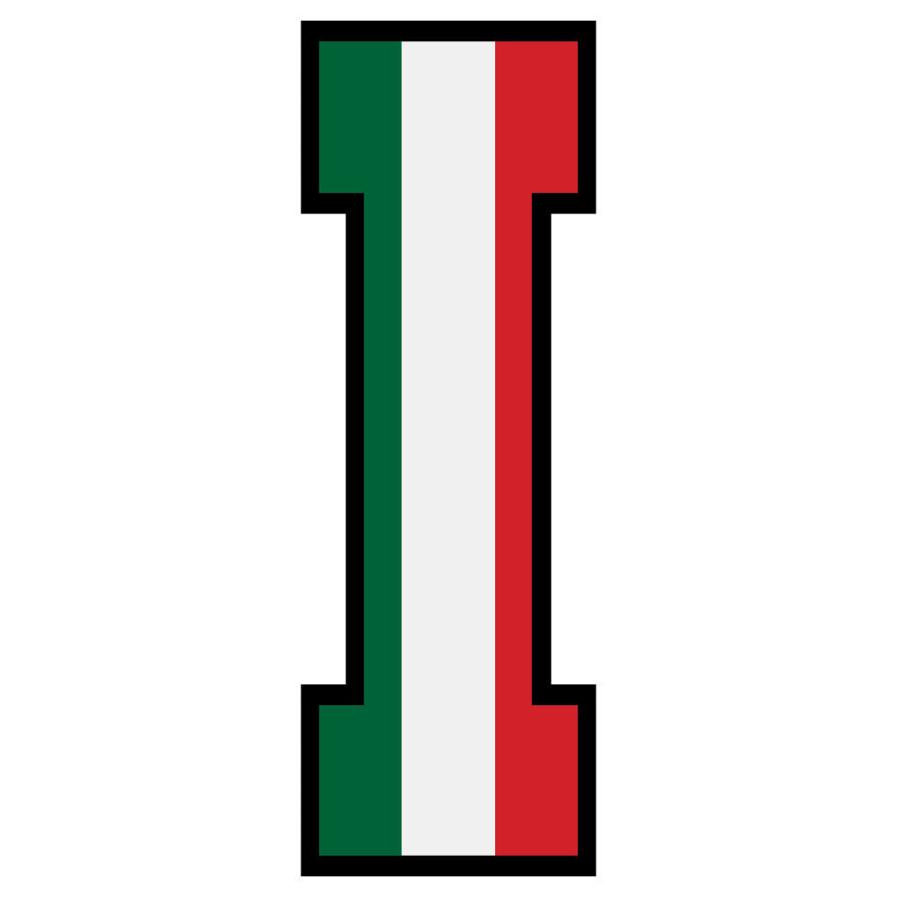 green, white, red, italian flag colors, letter i, alphabet panel, fabric panel, patriotic, national colors, tricolor stripes, bold letter, educational, learning fabric, cotton fabric, quilting panel, craft fabric, sewing material, children's fabric, geometric design, vertical stripes