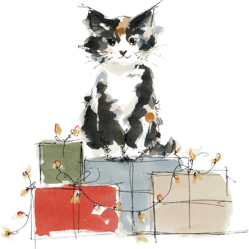 Handdrawn Christmas Cats Fabric Panel 18