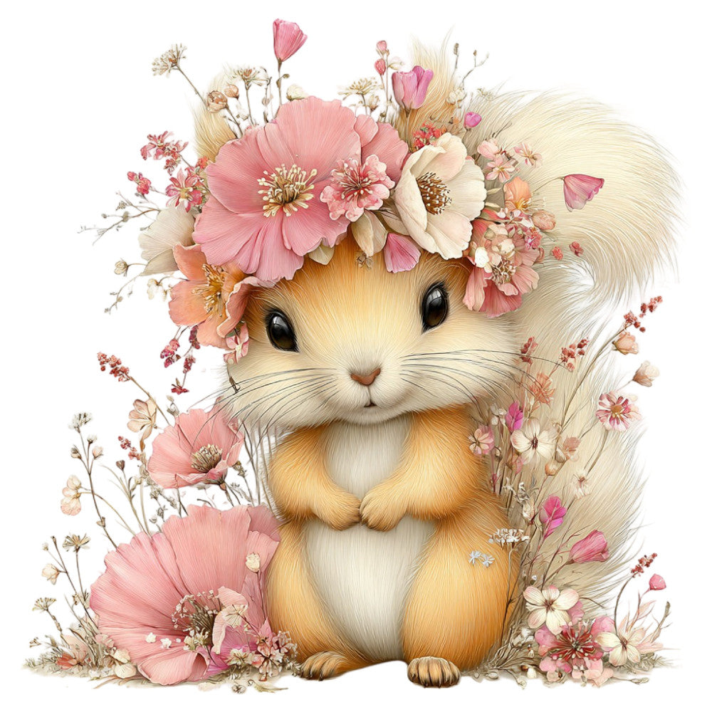 cute animal, bunny rabbit, floral, pink flowers, white flowers, cream colored, soft pastels, dusty rose, coral pink, peachy orange, nature themed, whimsical, gentle, sweet, baby quilt, children's fabric, spring, garden flowers, wildflowers, delicate petals, daisies, cosmos flowers, decorative panel, nursery, soft colors, romantic, botanical, charming, adorable creature, bunny face