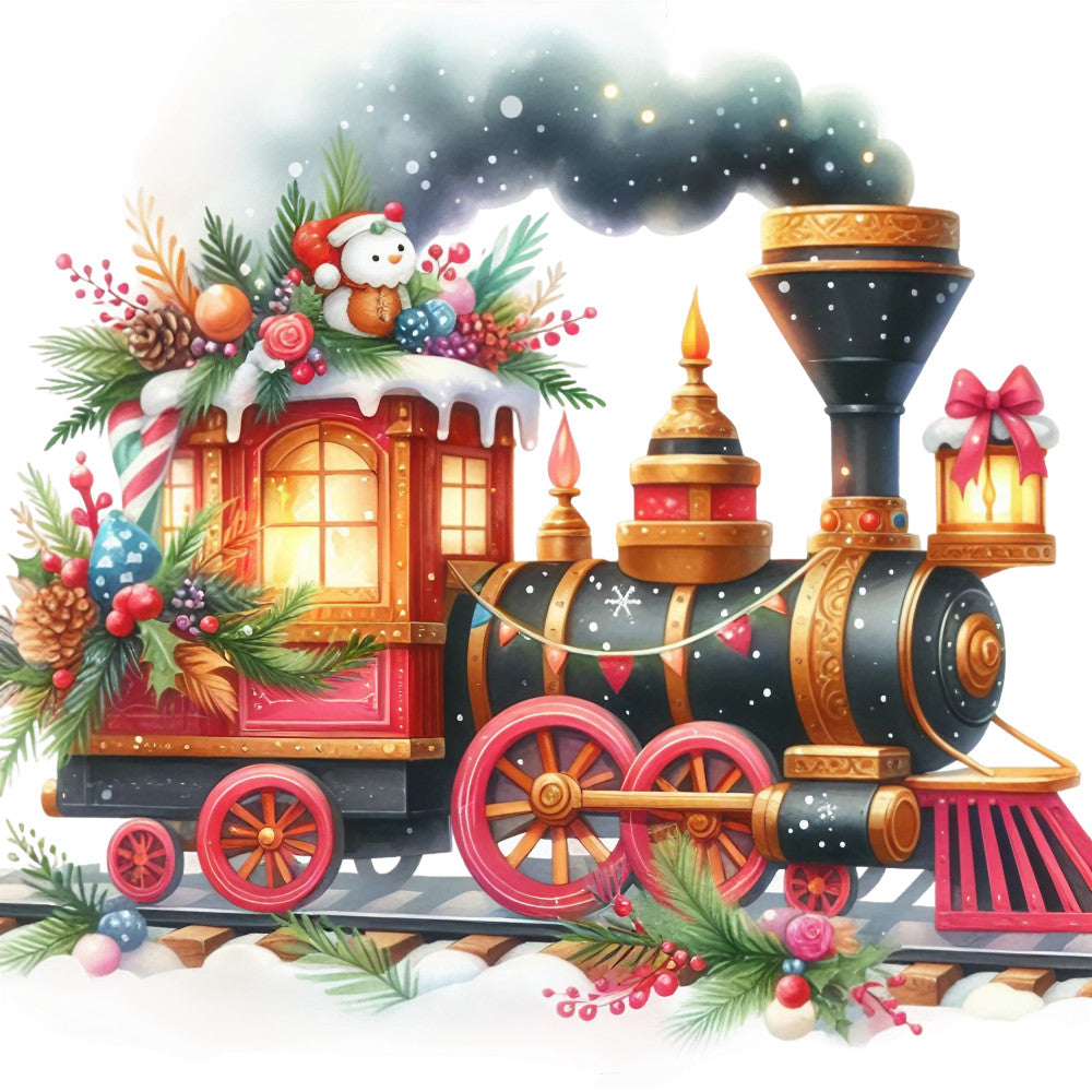 Christmas Spirit Trains Fabric Panel 4
