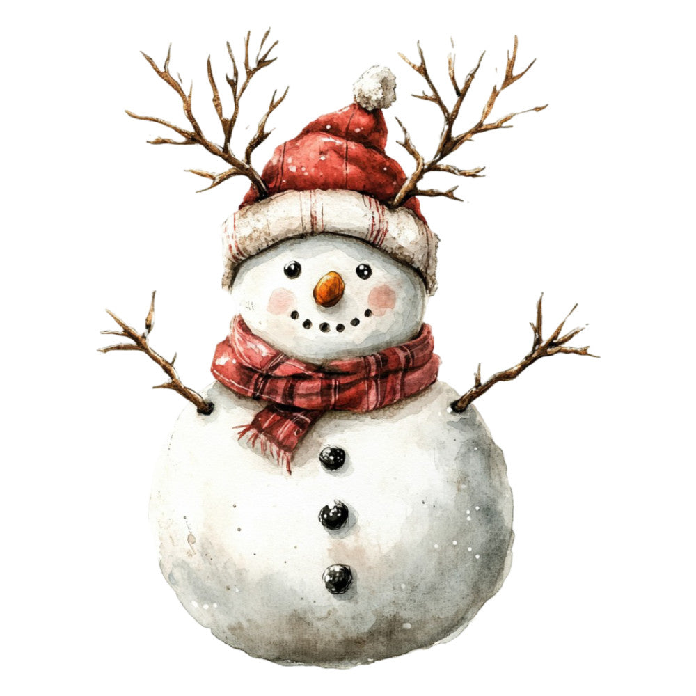 Watercolor Christmas Snowman Fabric Panel 10