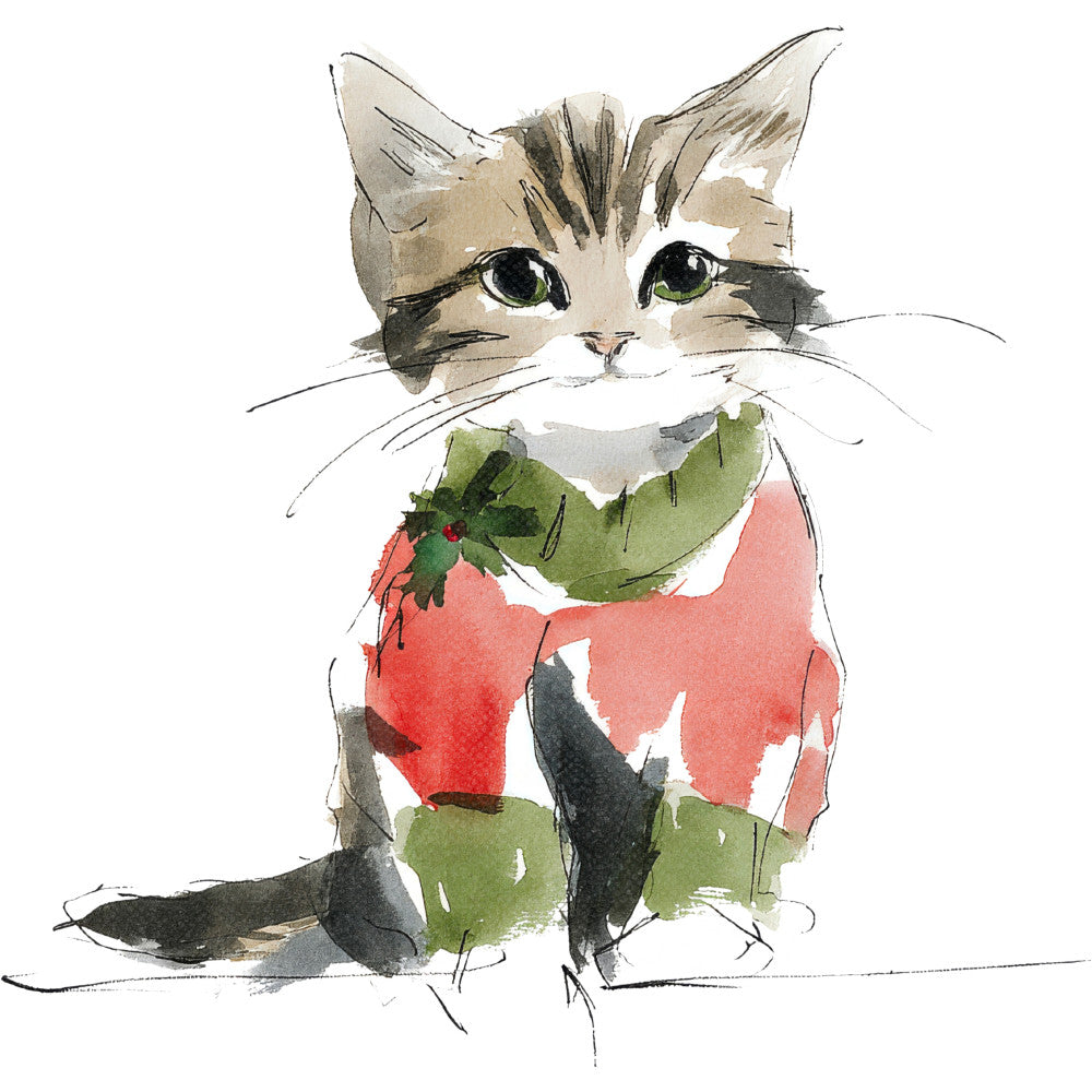 Handdrawn Christmas Cats Fabric Panel 19