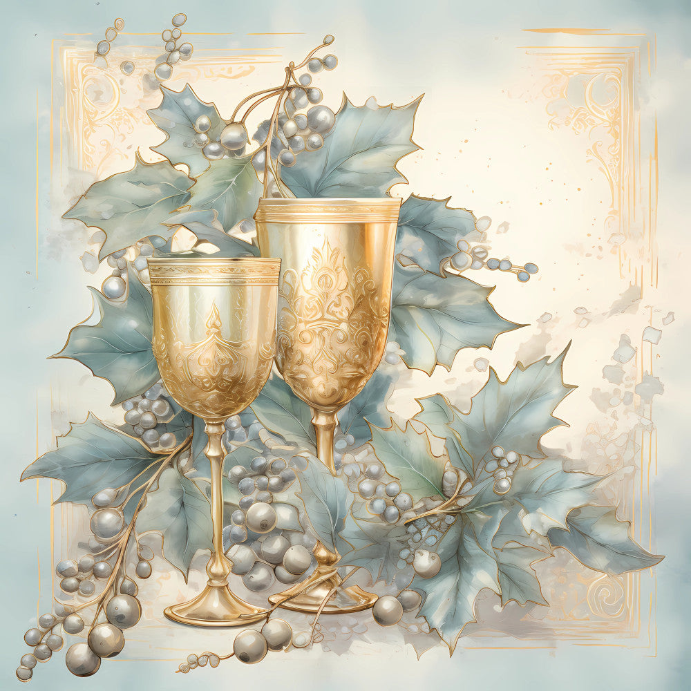 Light Blue and Gold Christmas Fabric Panel 39