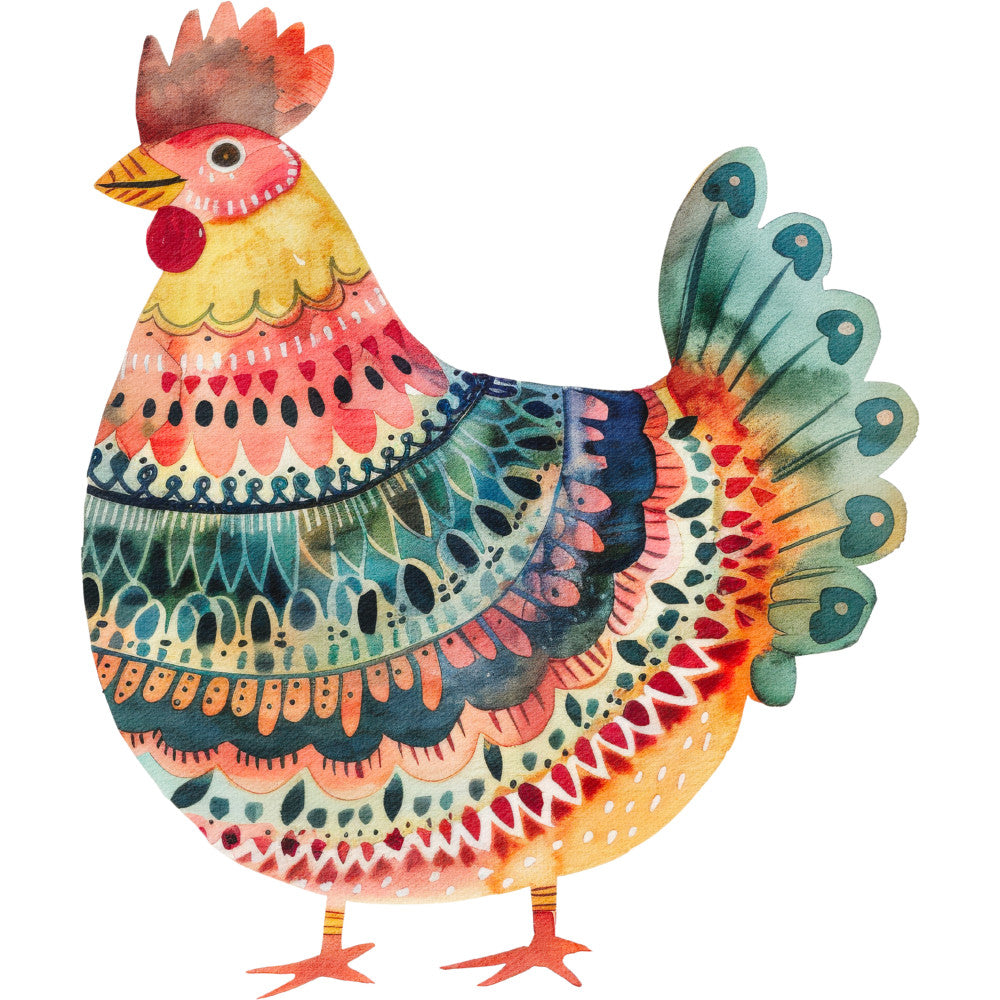 Folk Chicken Fabric Panel 19