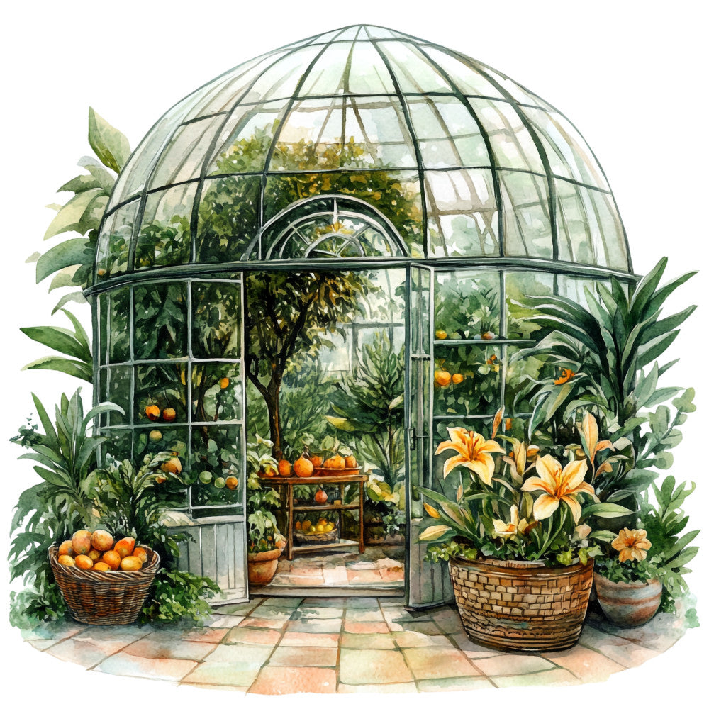 Watercolor Greenhouse Fabric Panel 11