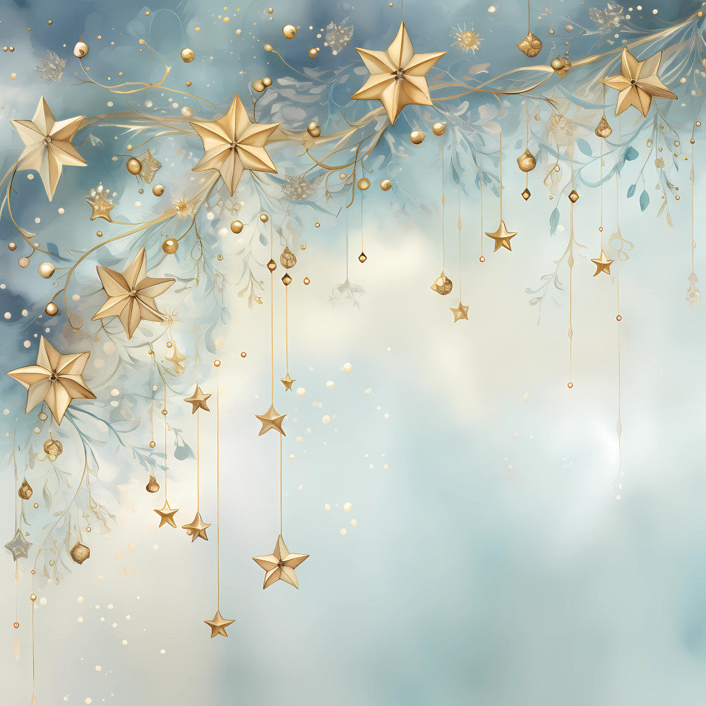 Light Blue and Gold Christmas Fabric Panel 8