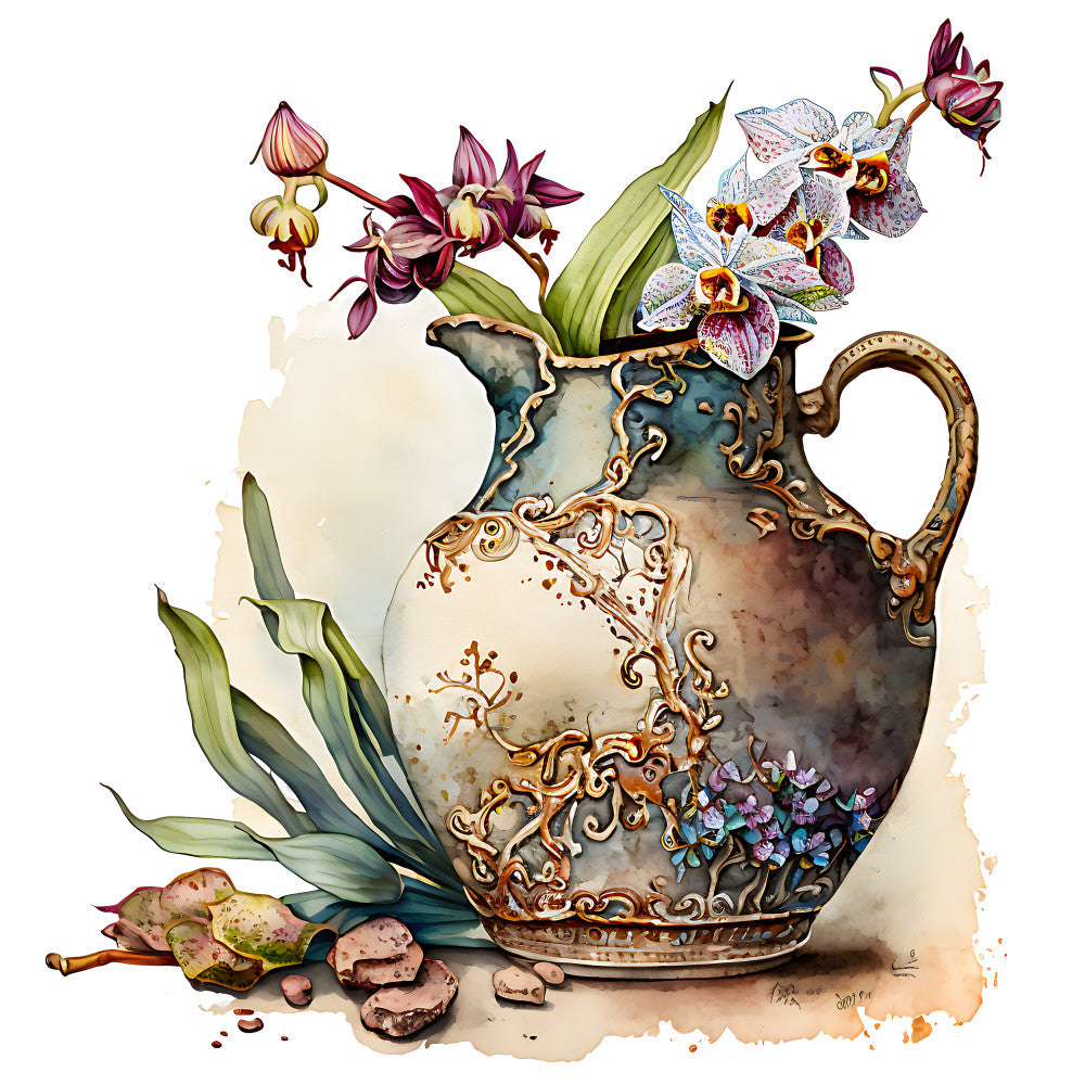 Watercolor Rose Vase Fabric Panel 8