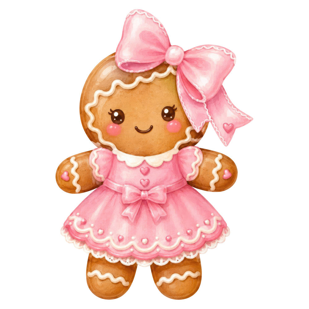 gingerbread, pink, tan, brown, cookie, cute, whimsical, holiday, christmas, festive, bow, hearts, decorative, sweet, playful, girl, feminine, vintage, retro, nostalgic, dessert, baking, winter, seasonal, children, baby, panel print, novelty, charming