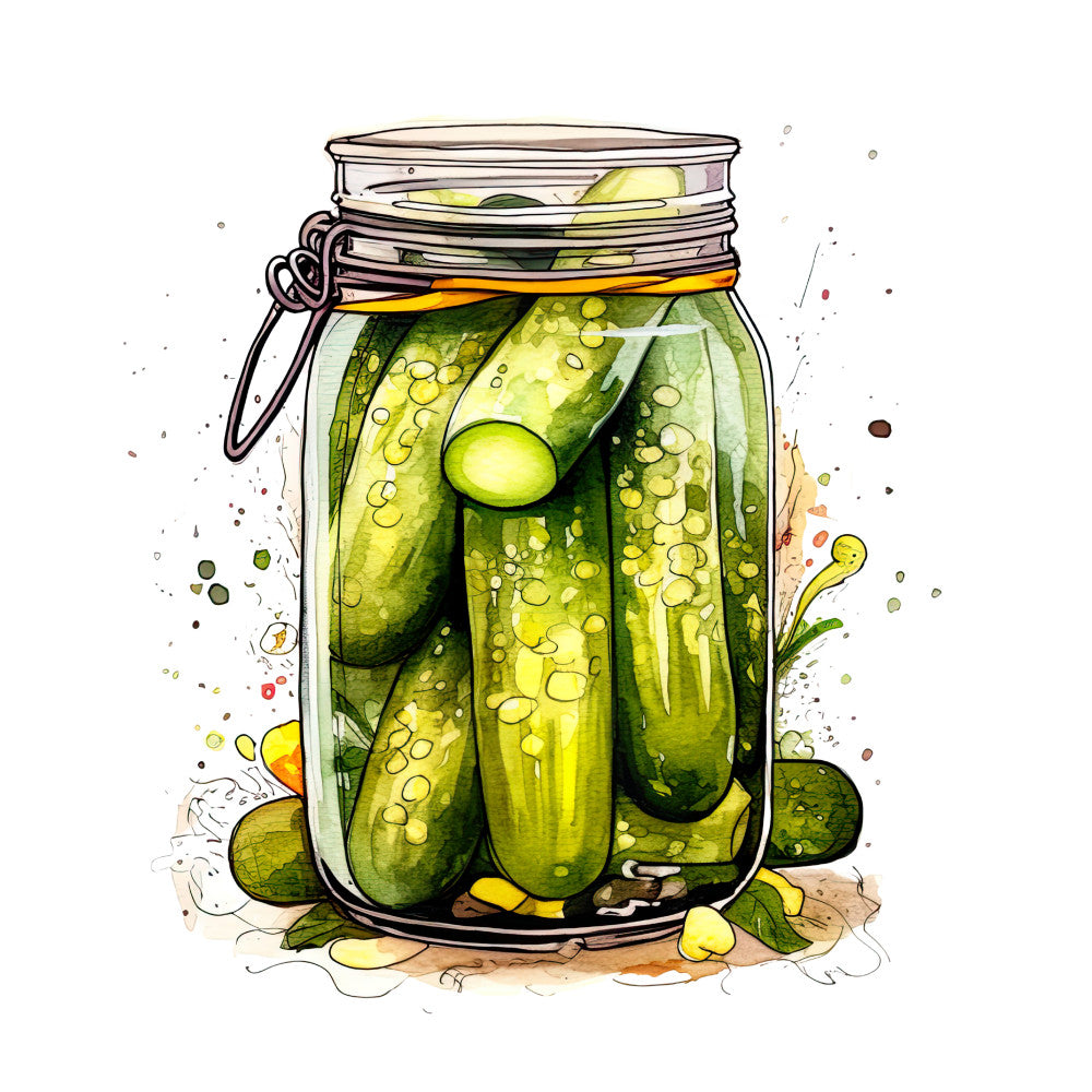 Watercolor Pickles in Jar Fabric Panel 6
