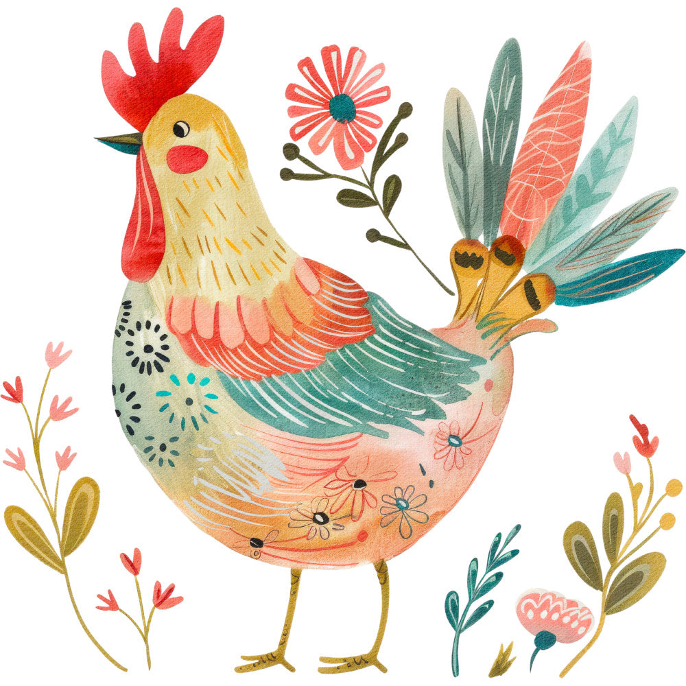 Folk Chicken Fabric Panel 8