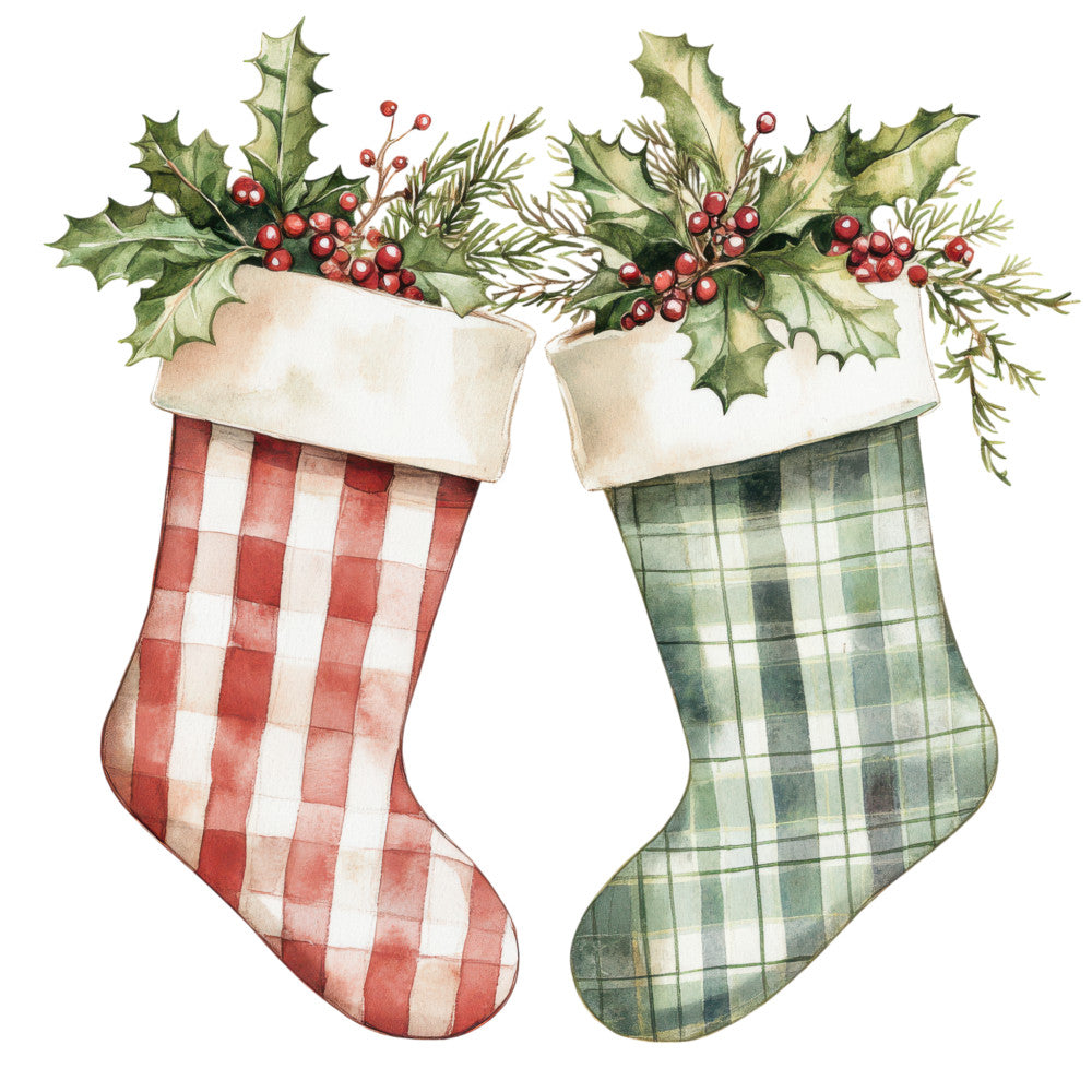 Watercolor Christmas Stockings Fabric Panel 18
