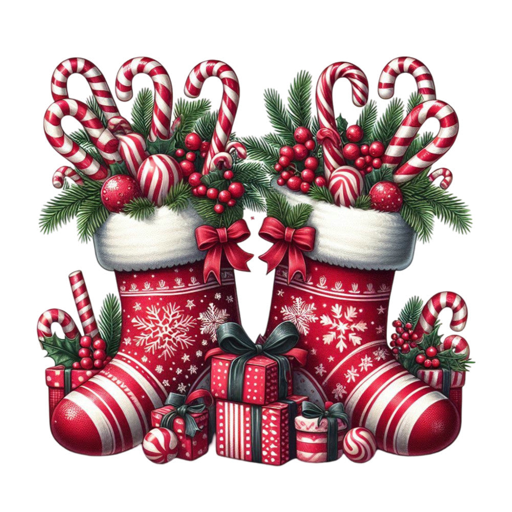 Christmas Stockings and Candy Canes Fabric Panel 13