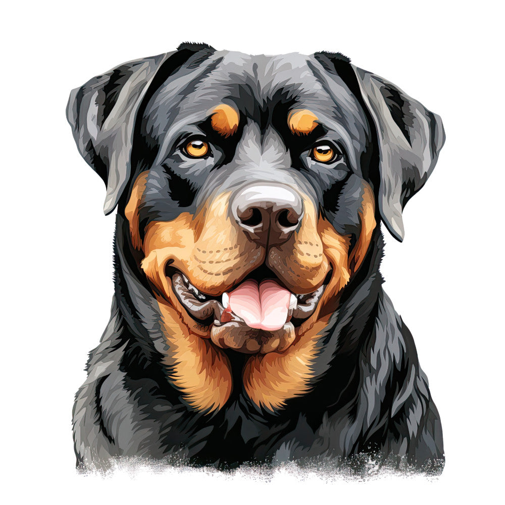 Watercolor Rottweiler Fabric Panel 12 featuring a detailed, vibrant portrait of a happy Rottweiler dog face on premium quilting cotton.