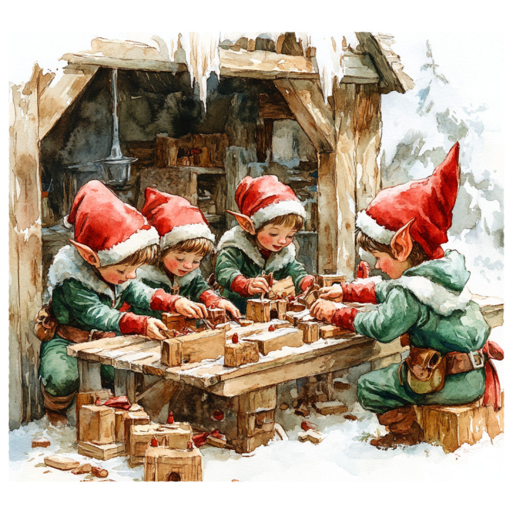 Watercolor Christmas Scene Fabric Panel 5