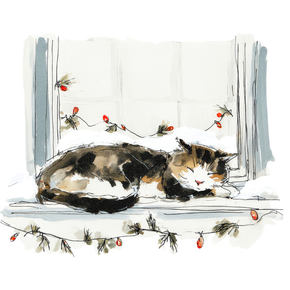 Handdrawn Christmas Cats Fabric Panel 49