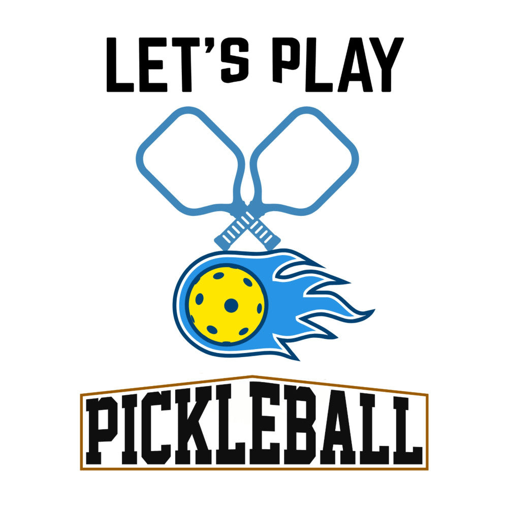 pickleball, sports, yellow, bright yellow, blue, white, black, gold, paddles, flaming ball, fire, athletic, game, recreation, hobby, modern, fun, whimsical, graphic, bold, contemporary, casual, unisex, active lifestyle, tournament, paddle sports, summer, outdoor sports, vibrant, striking