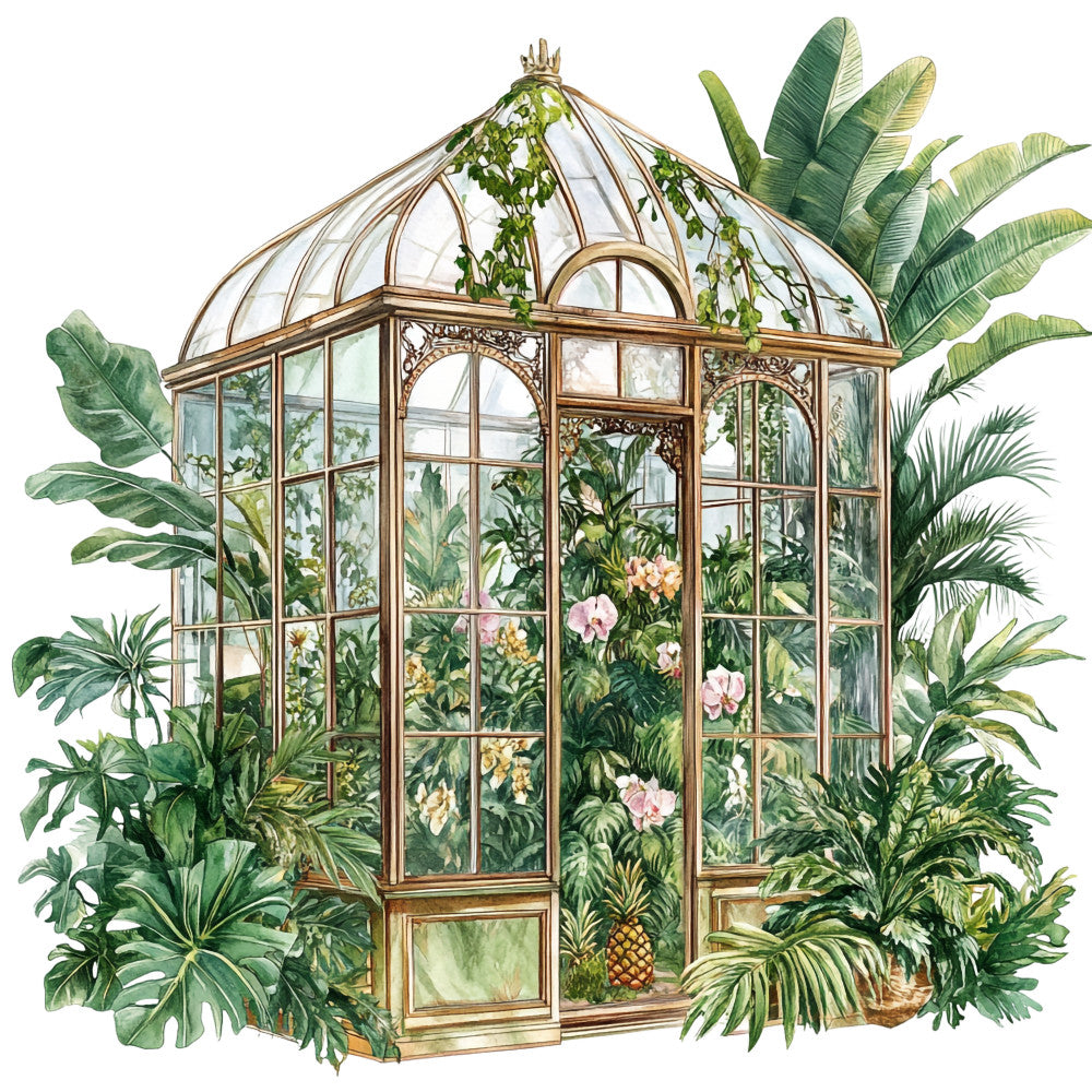 Watercolor Greenhouse Fabric Panel 16