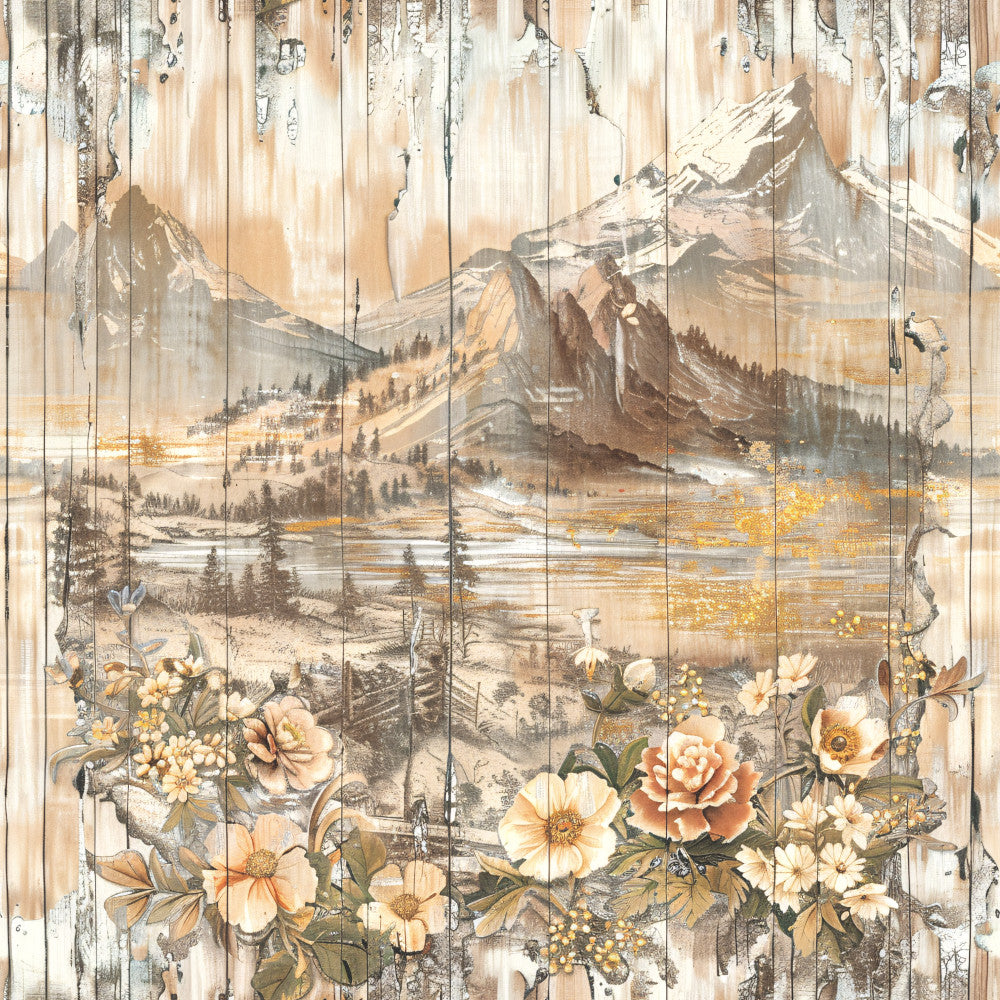 Yellowstone on Rustic Wood Fabric Panel 17