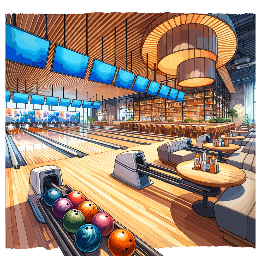 Watercolor Bowling Fabric Panel 14