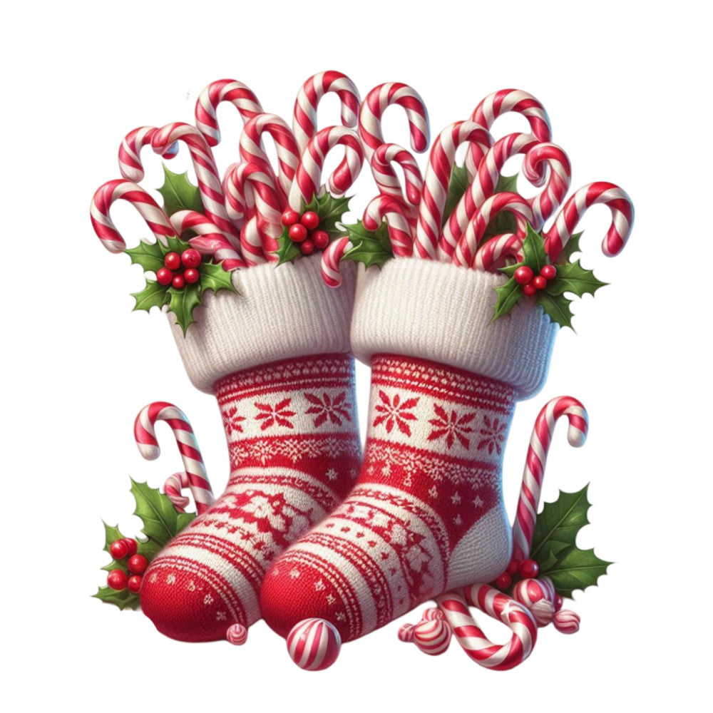 Christmas Stockings and Candy Canes Fabric Panel 5