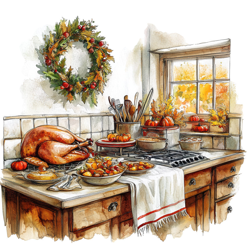 Watercolor Thanksgiving Fabric Panel 30