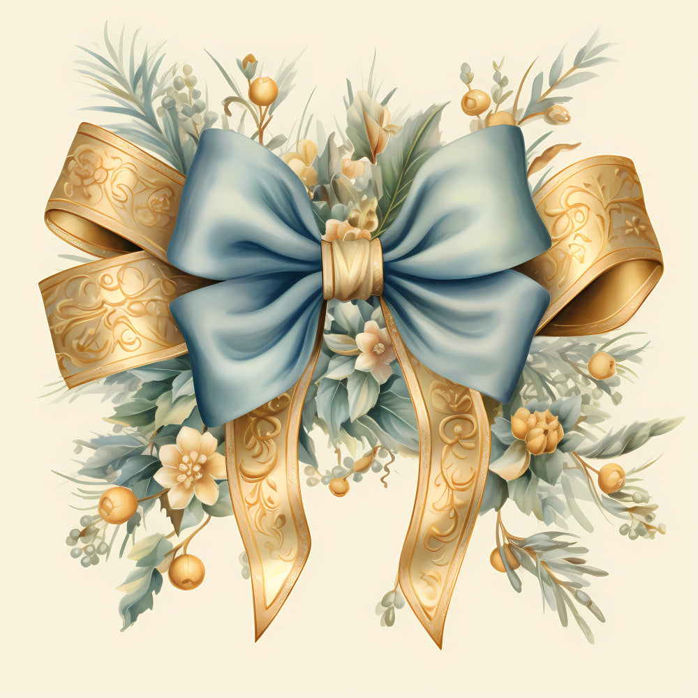 Light Blue and Gold Christmas Fabric Panel 2