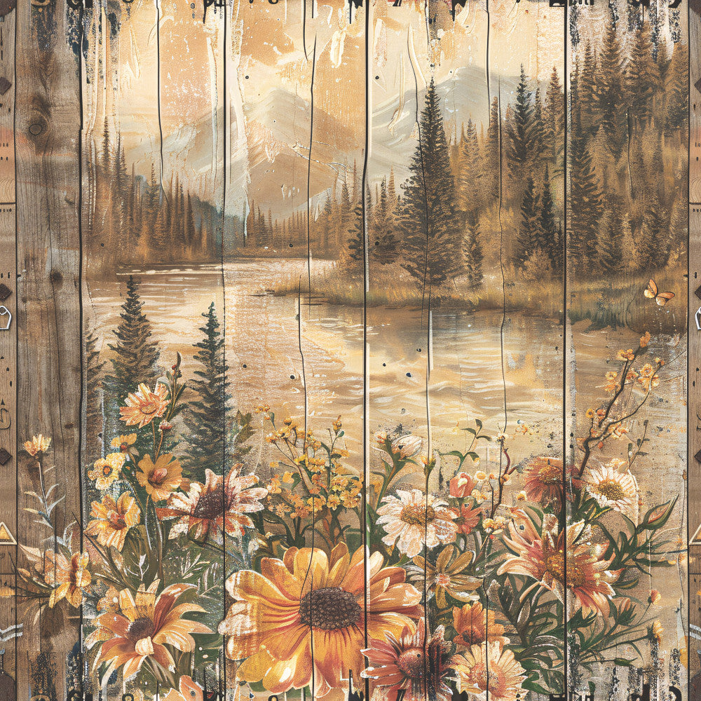 Yellowstone on Rustic Wood Fabric Panel 9