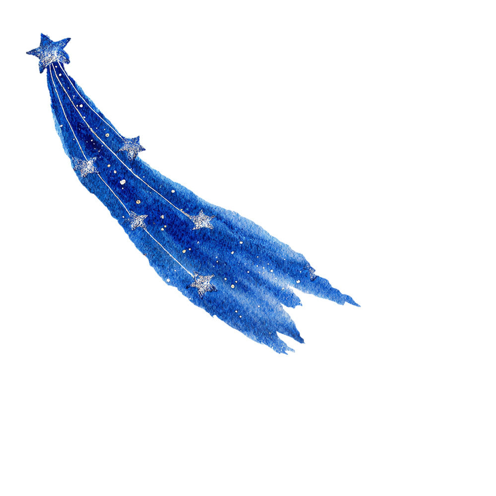 royal blue, cobalt blue, deep blue, navy blue, sparkle, glitter, stars, celestial, holiday, christmas, winter, elegant, magical, whimsical, modern, abstract, watercolor, trailing stars, comet, shooting star, festive, seasonal, decorative, metallic accents, shimmering, ethereal, premium, luxury, sophisticated