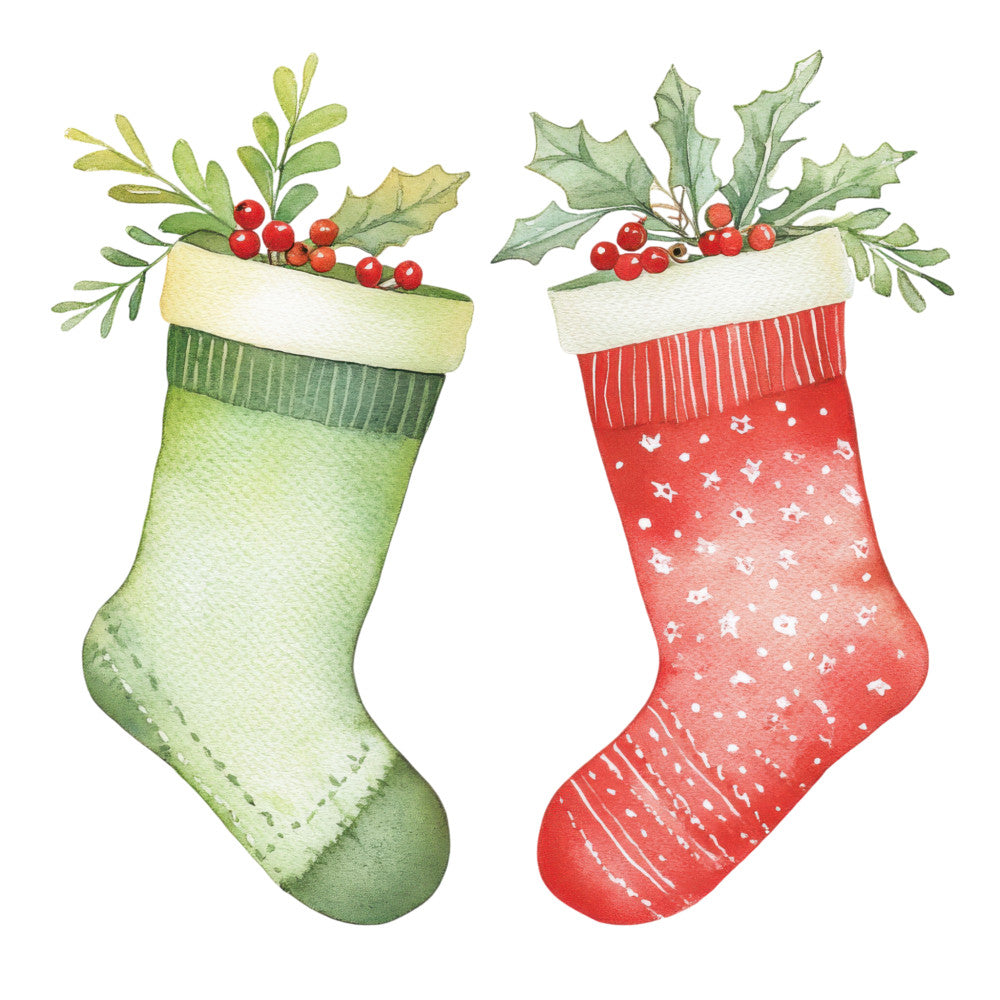 Watercolor Christmas Stockings Fabric Panel 8