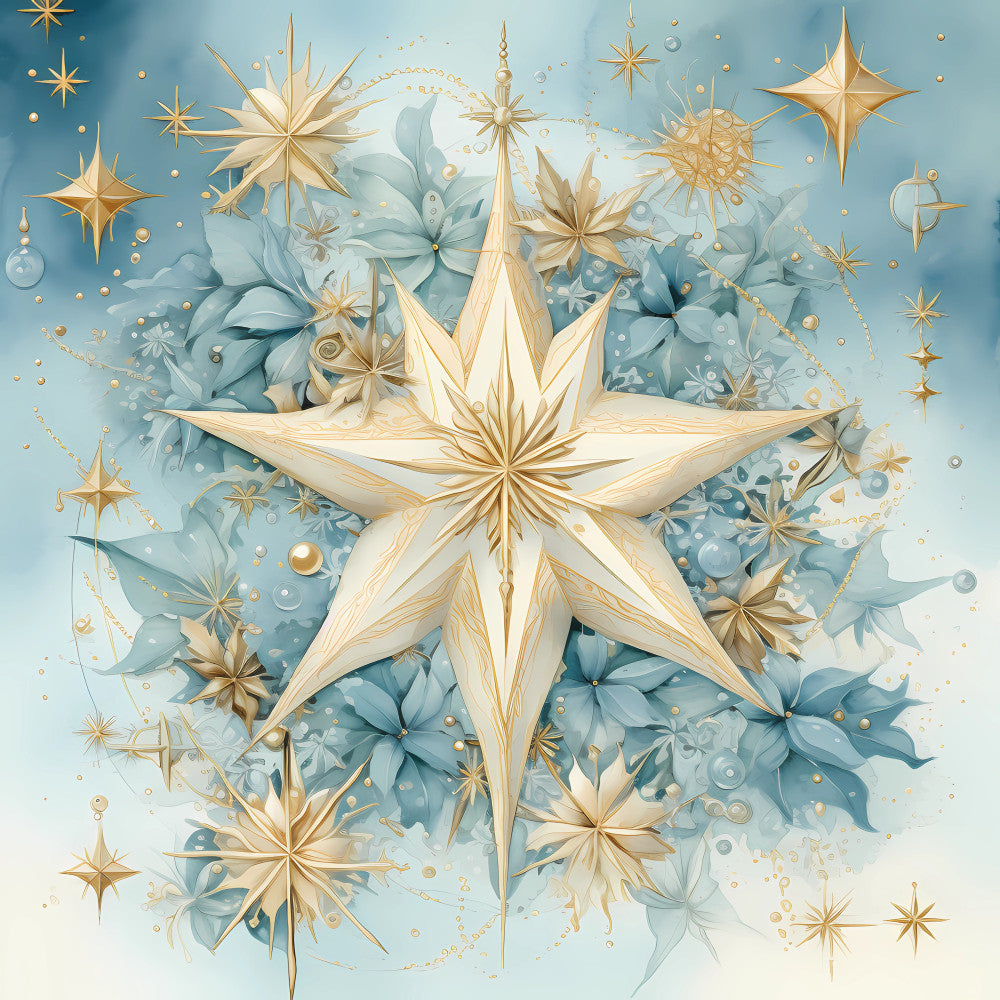 Light Blue and Gold Christmas Fabric Panel 5