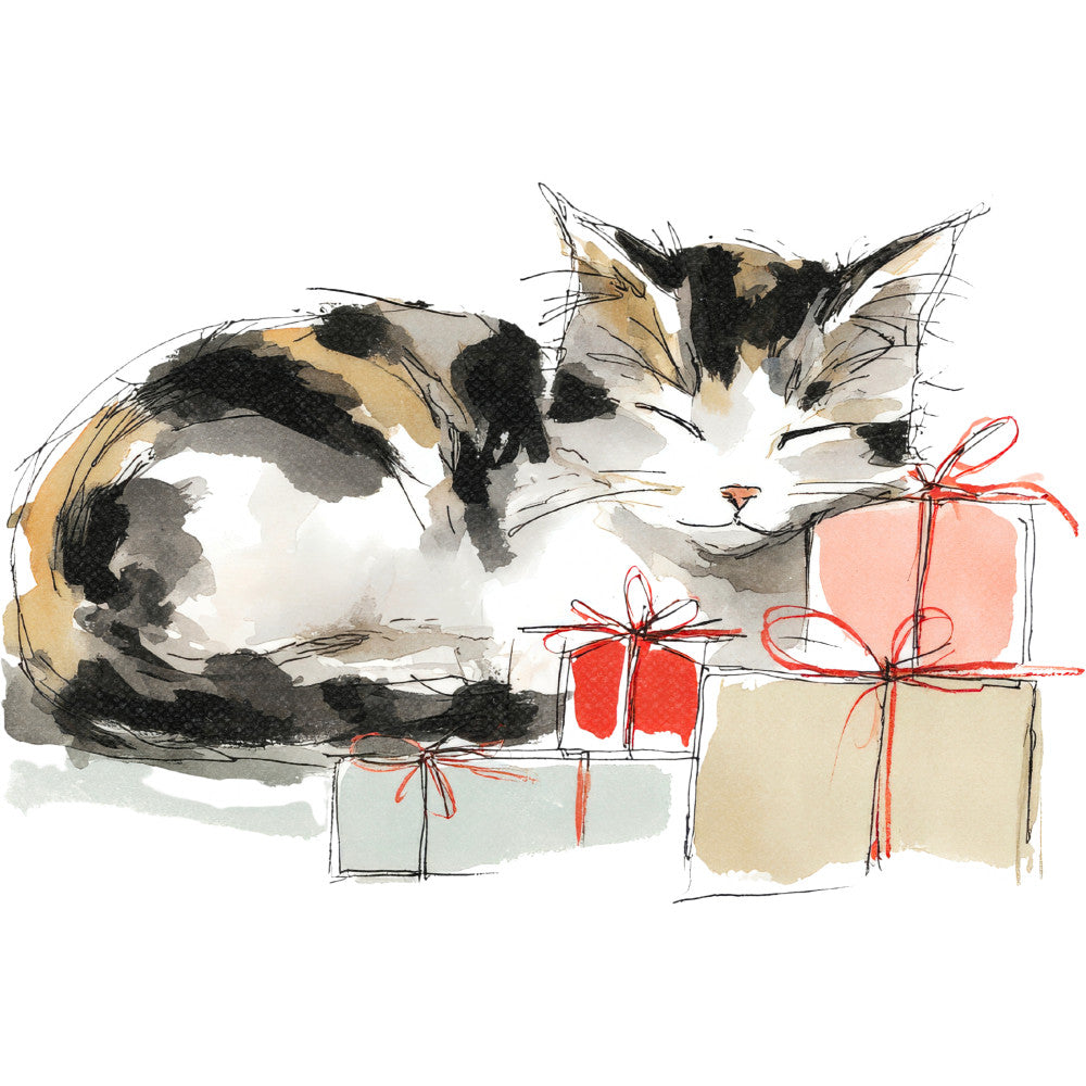 Handdrawn Christmas Cats Fabric Panel 28