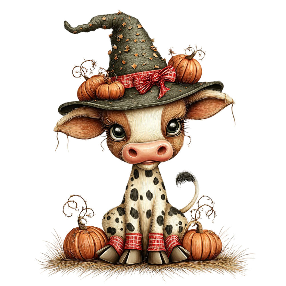 autumn, fall, harvest, pumpkins, cow, cattle, farm animals, farmhouse, whimsical, cute, charming, rust orange, burnt orange, cream, tan, beige, olive green, plaid, checkered, gingham, witch hat, scarecrow, seasonal, thanksgiving, rustic, folk art, country, pastoral, children's, animal motifs