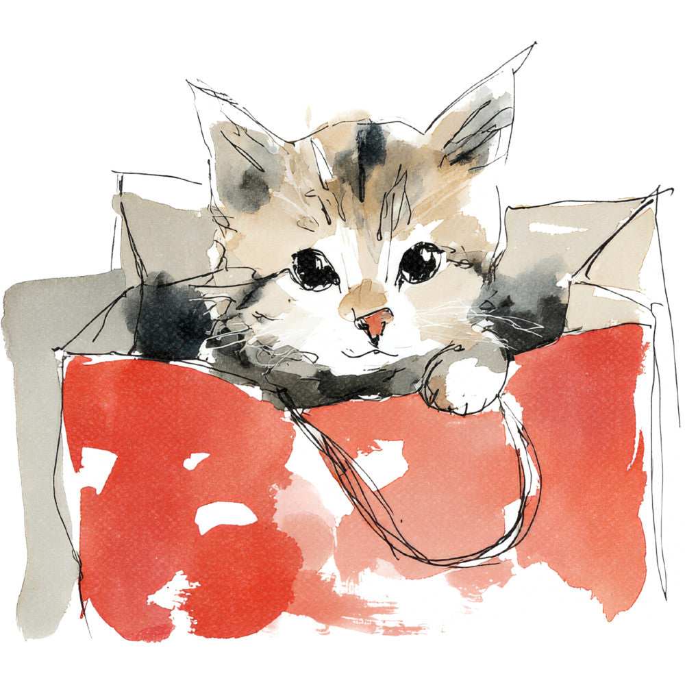 Handdrawn Christmas Cats Fabric Panel 1