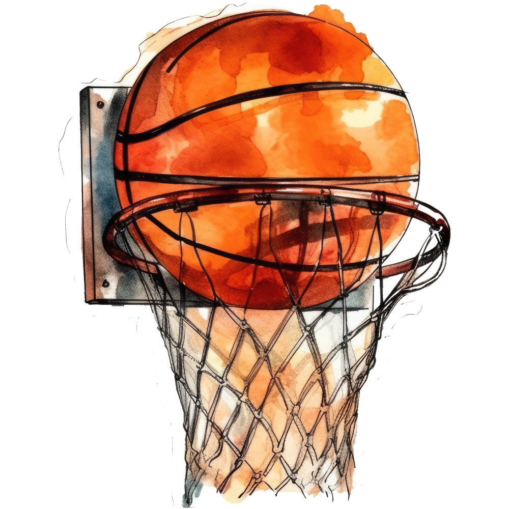 basketball, sports, orange, red, bright orange, flame orange, burnt orange, cream, white, athletic, team sports, recreation, hobby, games, ball sport, hoop, net, court, modern, casual, youth, children, boys, school, tournament, competition, active wear theme, sports equipment, watercolor style, illustrated