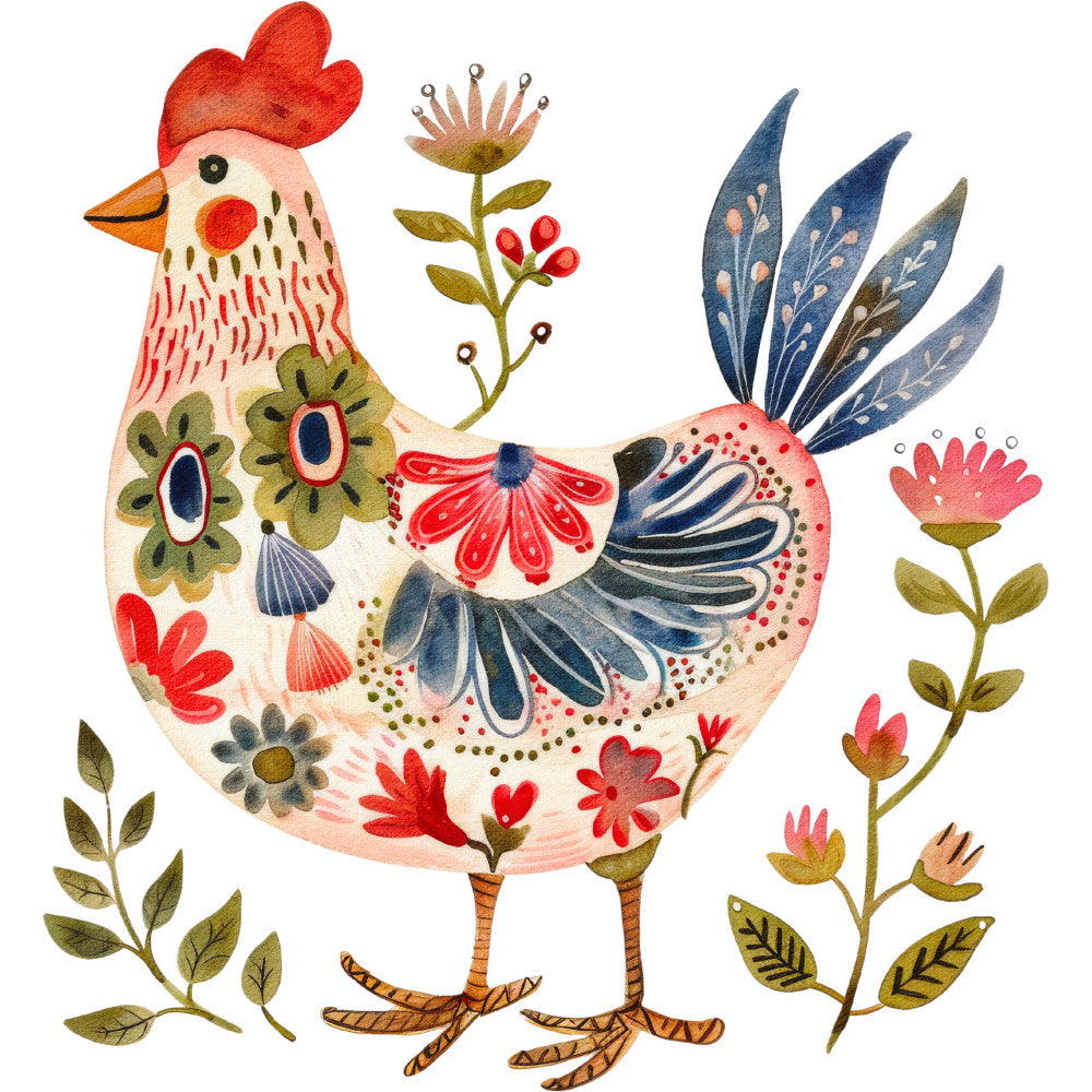 Folk Chicken Fabric Panel 23
