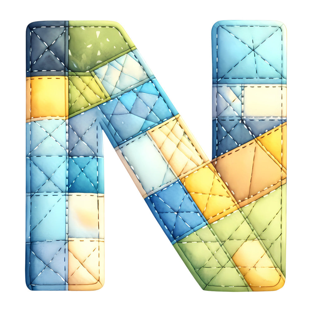 geometric, quilted, colorblock, modern, abstract, blue, yellow, green, cyan, turquoise, navy blue, sky blue, lime green, golden yellow, cream, light blue, soft colors, pastel, contemporary, minimalist, patchwork, grid pattern, stitched, dimensional, textured, wall hanging, home decor, colorful, multi-color, artistic