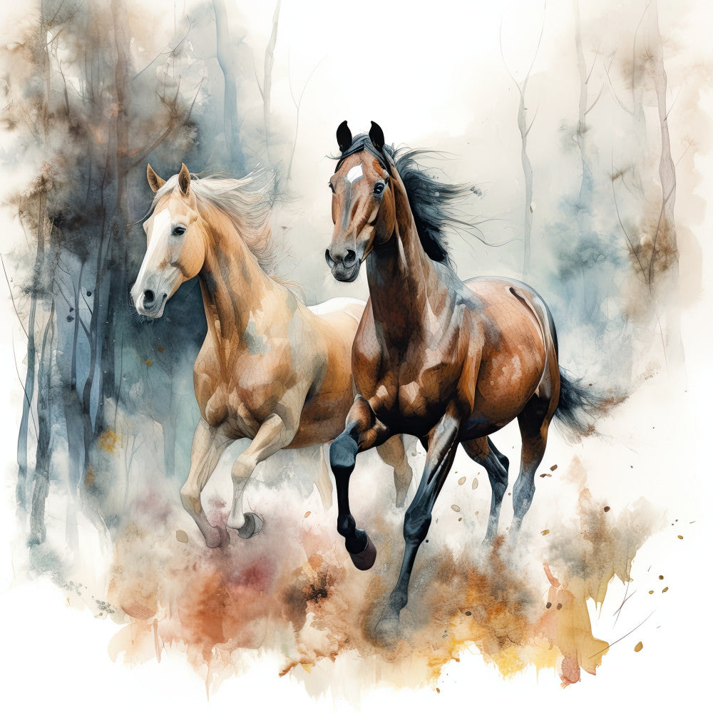 horses, running horses, watercolor horses, brown horses, tan horses, cream horses, equestrian, animal art, nature themed, watercolor painting, abstract watercolor, rustic style, elegant design, farmhouse decor, western theme, galloping, horse lovers, soft colors, beige, tan, brown, charcoal, muted tones, artistic, painted effect, peaceful, serene, home decor, wall art, equine art