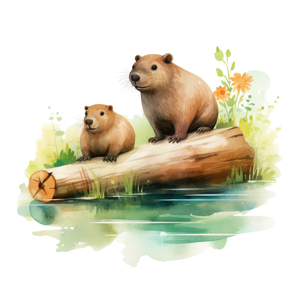 Watercolor Capybaras Fabric Panel 16
