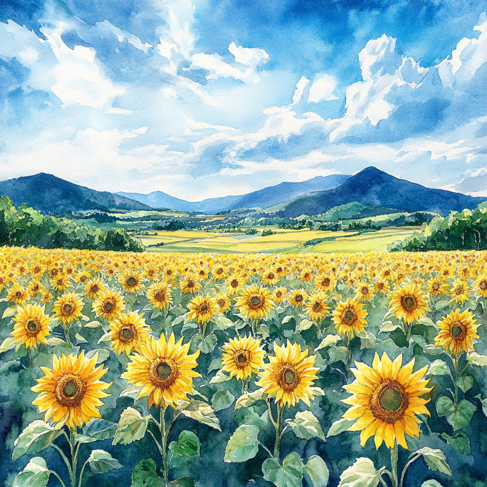 Sunflower Summer Landscape Fabric Panel 10
