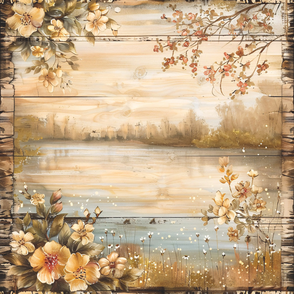Lake on Rustic Wood Fabric Panel 6