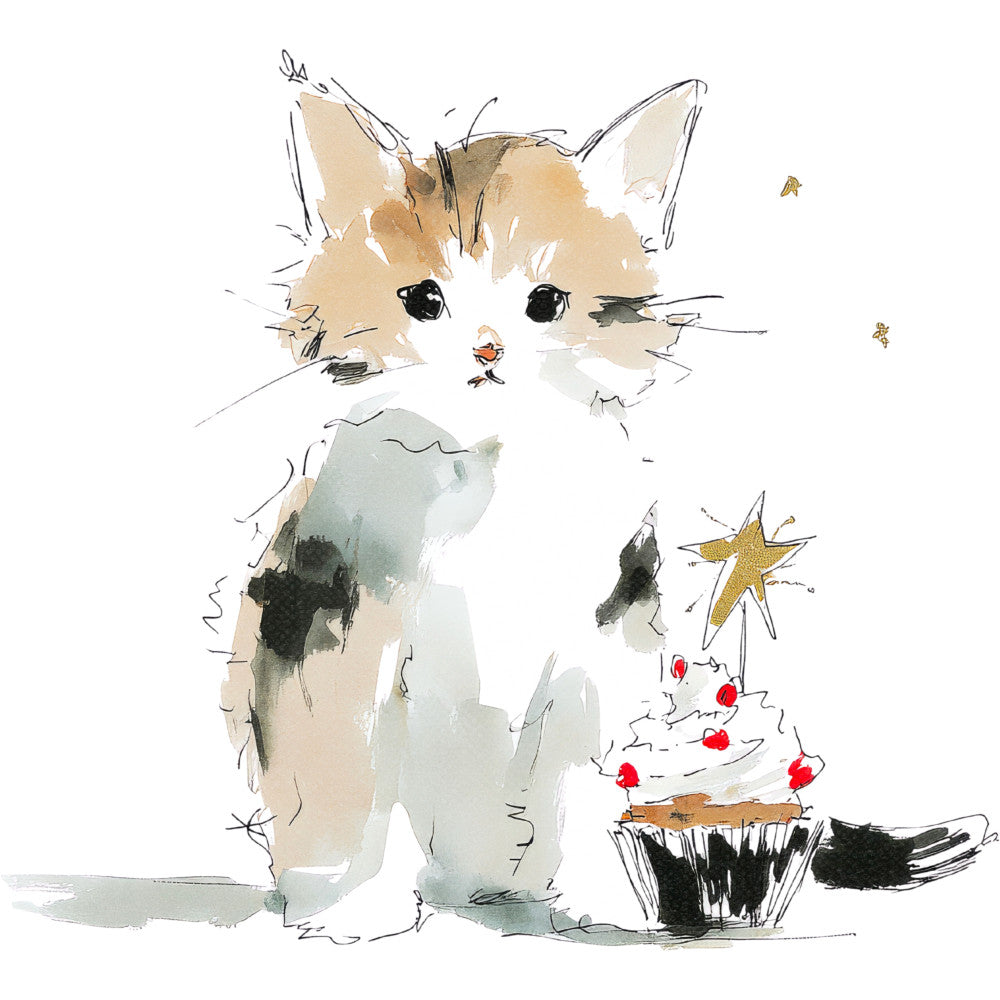 Handdrawn Christmas Cats Fabric Panel 58