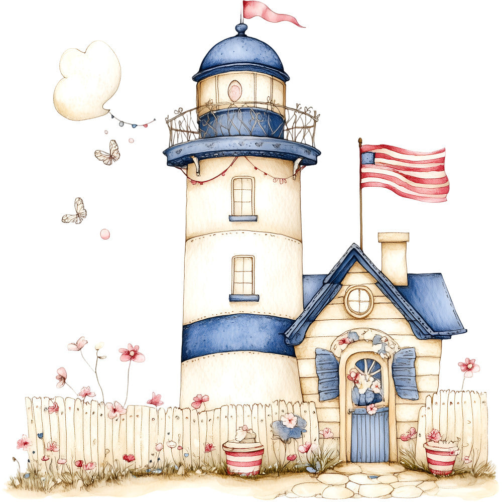 Watercolor Nautical Lighthouse Fabric Panel 14