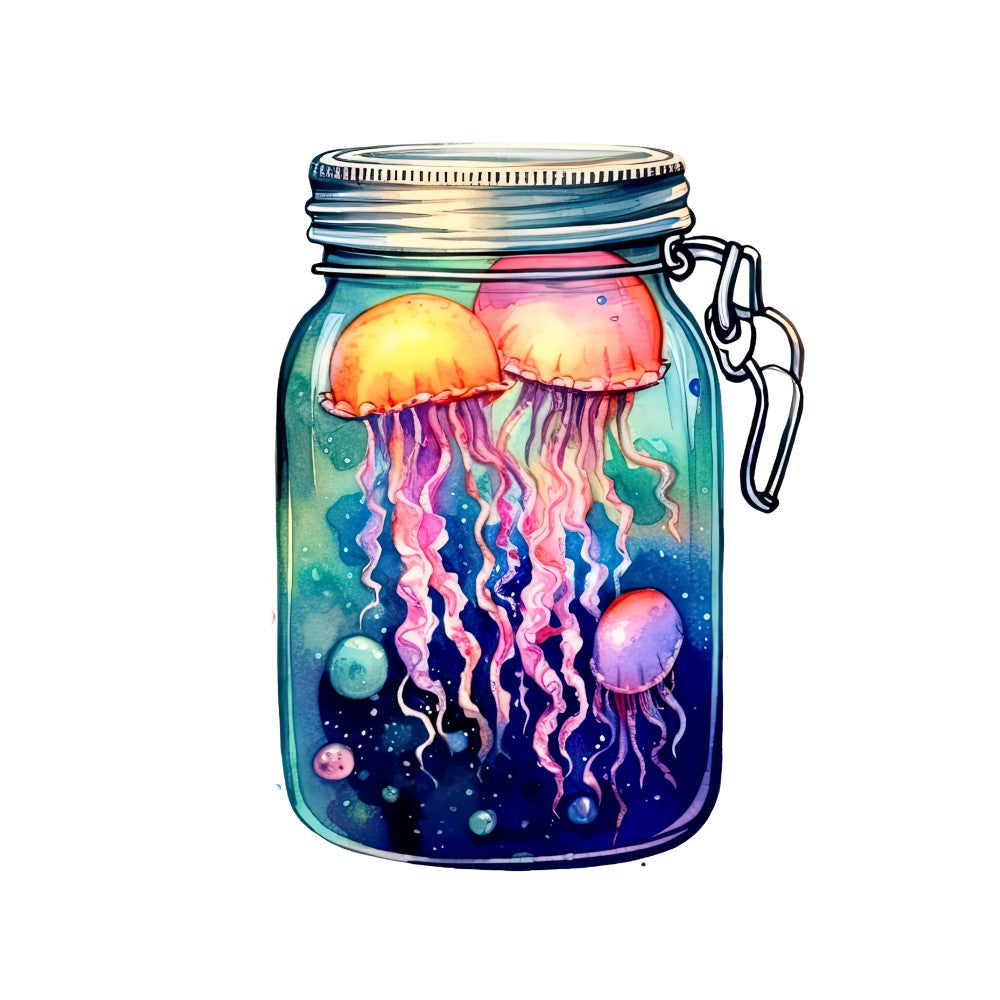 Jar with Glowing Jellyfishes Fabric Panel 3
