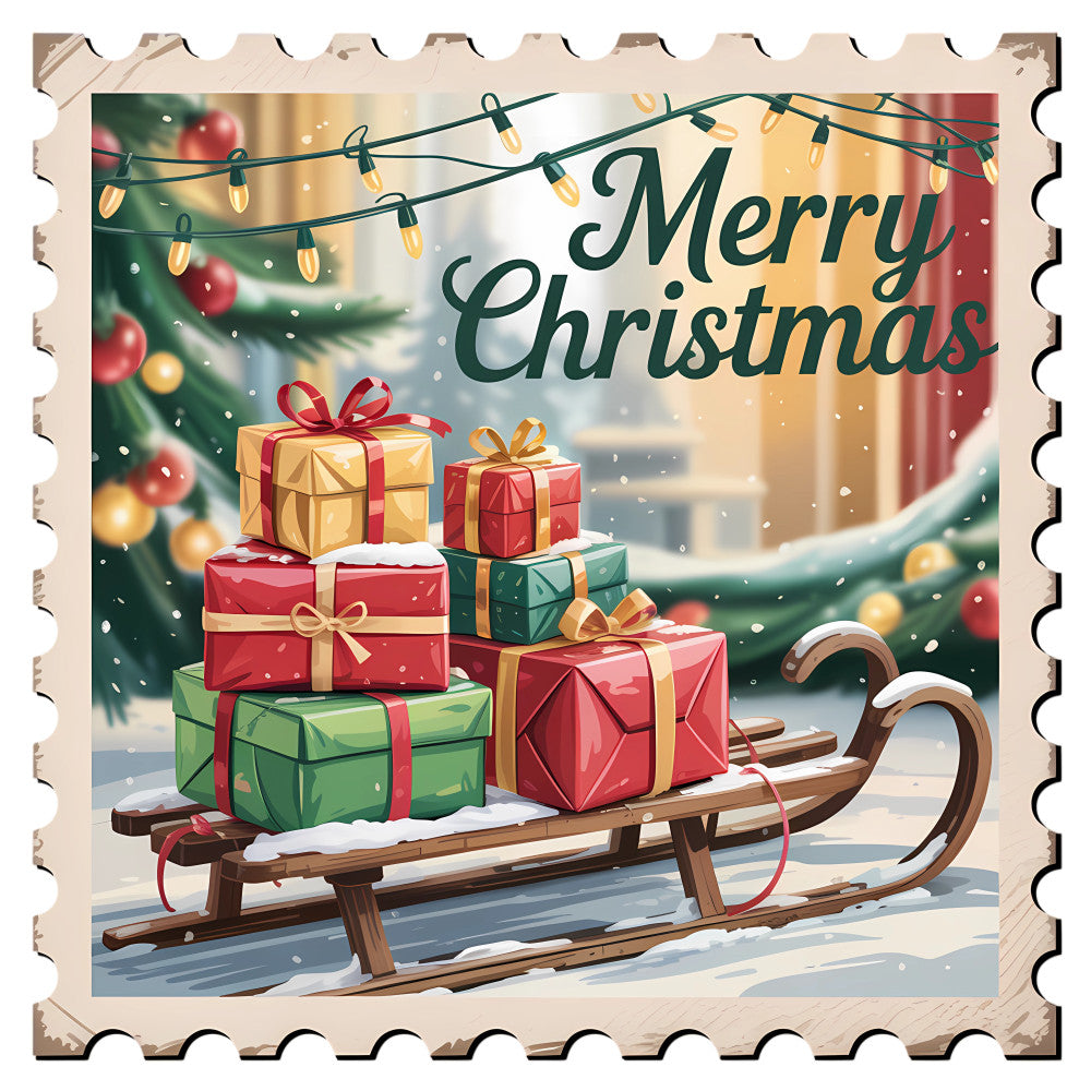Vintage Christmas Stamps Fabric Panel 52